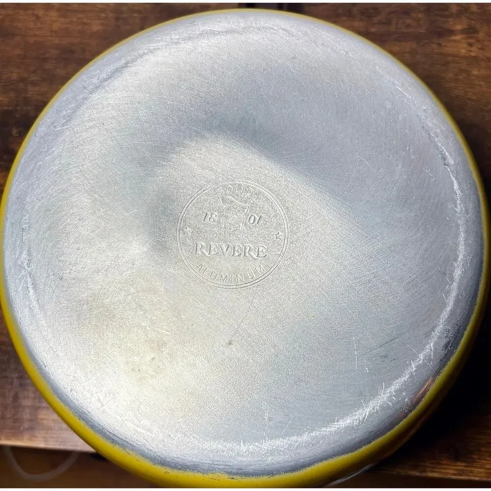 Vintage Revere Ware Color Clad 3 QT Saucepan 1801 Solid Aluminum Yellow & Brown